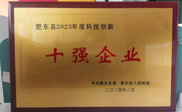 热烈： 丨合肥华纳生物荣获合肥市肥东县“2023年度科技创新10强企业”
